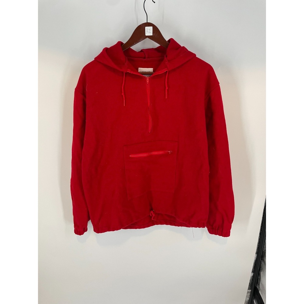 Vintage 90s Arrow Pure Wool Streetwear 1/2-Zip Anorak Hooded Sweater Red Mens M